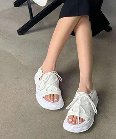 White Faux Leather Walking Sandals Cross Strap Water Sandals - SooLinen