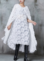 White Fluffy Cotton Vacation Dresses Oversized Cloak Sleeves