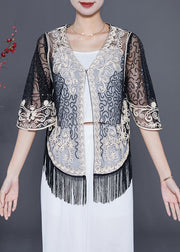 White Hollow Out Tulle Cardigan Tassel Summer