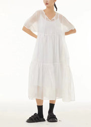White Lace Up Tulle Long Dress Two Pieces Set Exra Large Hem Summer