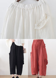 White Linen Harem Pants Wrinkled Asymmetrical Design Summer