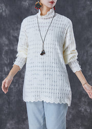 White Loose Knit Shirt Top Turtle Neck Fall
