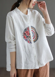 White Loose Linen Shirt Top low high design Long Sleeve
