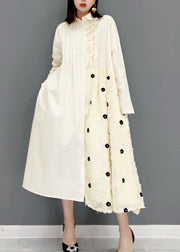 White Maxi Dresses Peter Pan Collar Ruffled Spring