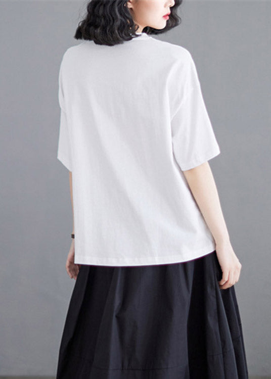 White O-Neck Asymmetrical Cotton Top Short Sleeve