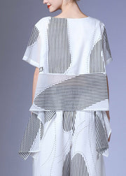 White O-Neck Asymmetrical Silk T Shirt Summer