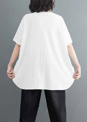 White O-Neck Side Open Cotton Top Short Sleeve