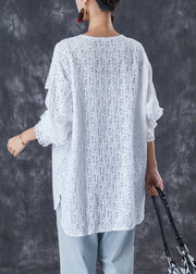 White Oversized Lace Shirt Top V Neck Fall