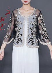 White Oversized Tulle Cardigans Embroidered Sequins Summer