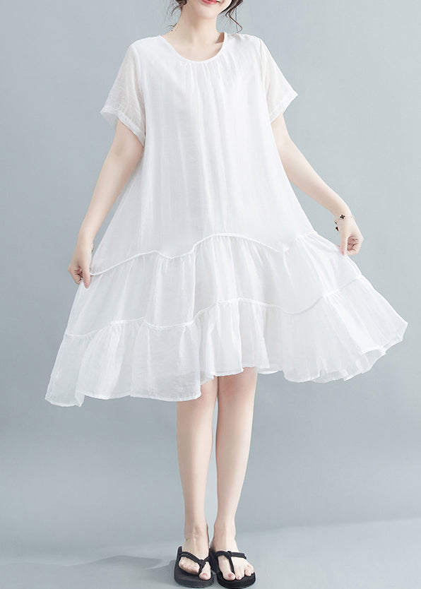 White Patchwork Cotton Long Dresses Exra Large Hem Summer