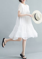 White Patchwork Cotton Long Dresses Exra Large Hem Summer