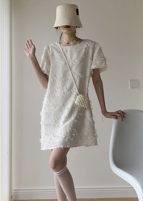 White Patchwork Cotton Mid Dresses Backless Tasseled Summer