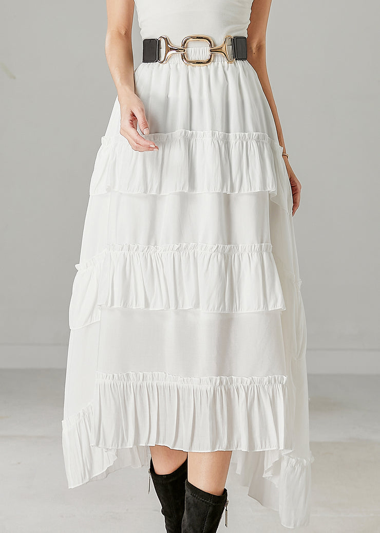 White Patchwork Cotton Skirts Layered Ruffled Spring