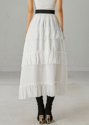 White Patchwork Cotton Skirts Layered Ruffled Spring