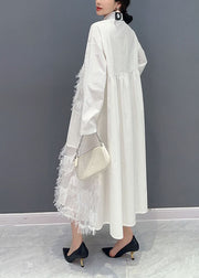 White Patchwork Cotton Vacation Dresses Oversized Tassel Spring
