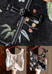 White Patchwork Cotton Vest Embroidered Chinese Button Sleeveless