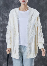 White Patchwork Lace Cardigan Oversized Nail Bead Spring