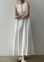 White Patchwork Loose Solid Long Dress Sleeveless