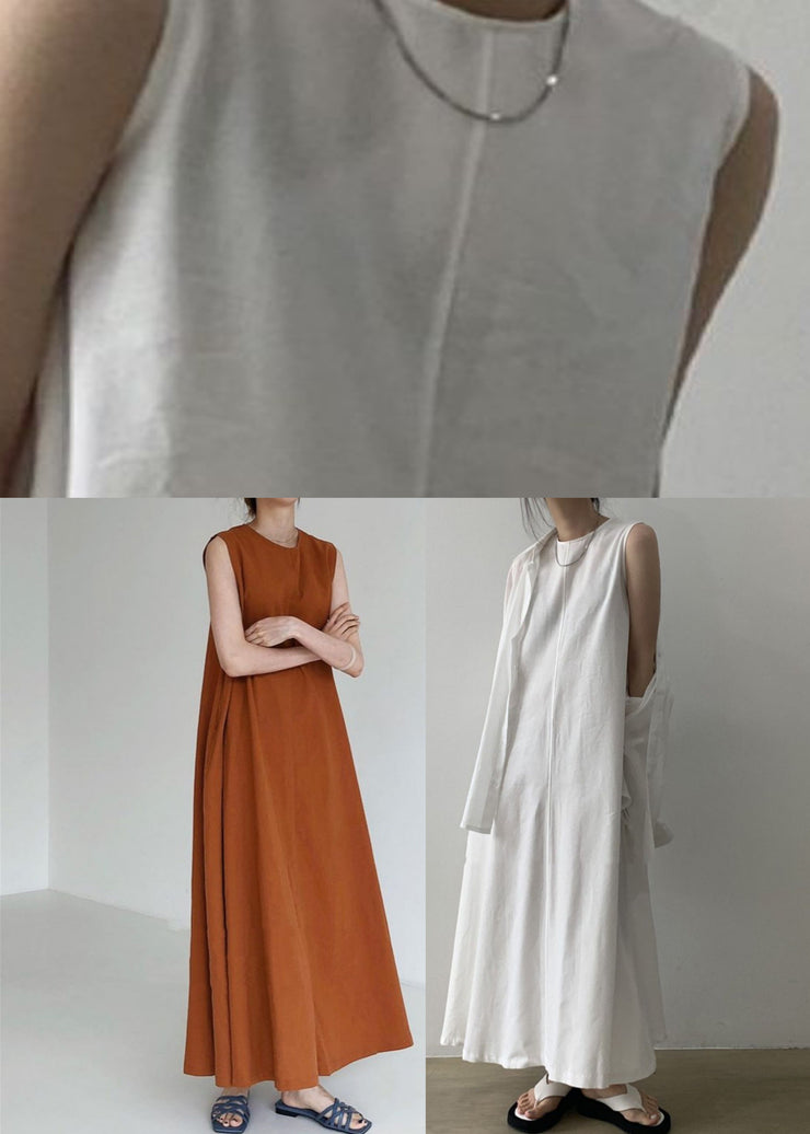White Patchwork Loose Solid Long Dress Sleeveless