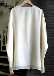 White Patchwork Silk Tops Embroidered Chinese Button Long Sleeve