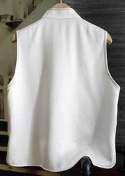 White Patchwork Silk Vest Embroidered Stand Collar Sleeveless