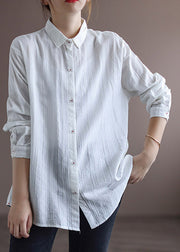 White Peter Pan Collar Button Cotton Shirt Long Sleeve