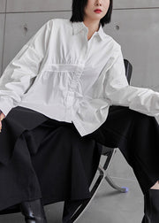 White Peter Pan Collar Low High Design Cotton Shirt Long Sleeve