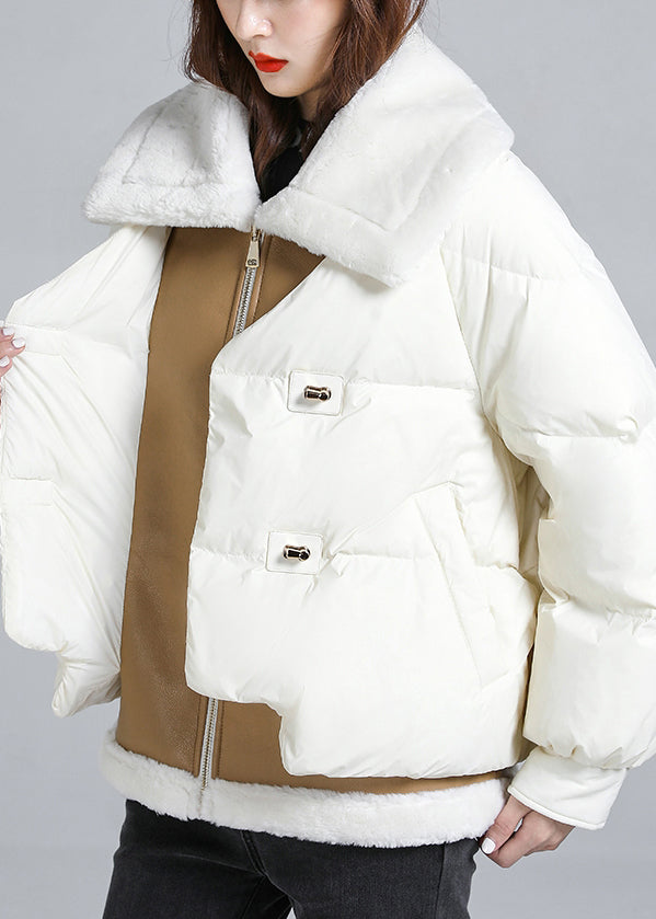 White Pockets Patchwork False Two Pieces Fine Cotton Filled Puffer Jacket Winter