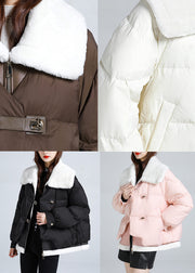 White Pockets Patchwork False Two Pieces Fine Cotton Filled Puffer Jacket Winter