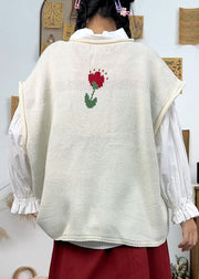 White Print Knit Waistcoat Short Sleeveless