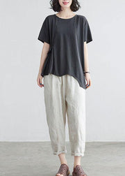 White Ruffled asymmetrical design Cotton Summer Tops - SooLinen