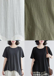 White Ruffled asymmetrical design Cotton Summer Tops - SooLinen