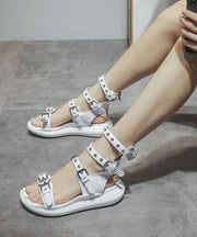 White Sandals Cowhide Leather Comfortable Sandal Shoes