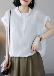 Weißes Sweatshirt aus fester Baumwolle Streetwear Übergroßer Kordelzug mit kurzen Ärmeln