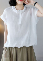 White Solid Cotton Sweatshirt Streetwear Oversized Drawstring Short Sleeve