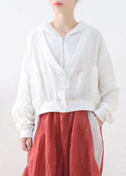 White Solid Linen Fake Two Piece Coats Zip Up Batwing Sleeve
