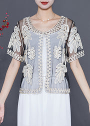 White Tulle Cardigan Sequins Embroidered Summer