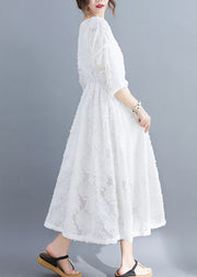 White Women Extra large hem Long Dress Two Pieces Sets Cinched Half Sleeve