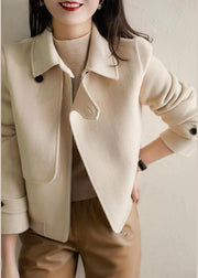 White Woolen Coat Outwear Asymmetrical Peter Pan Collar Fall