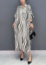 White Zebra Pattern Maxi Dress Oversized Turn-down Collar Summer