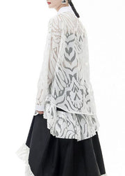 White lace Shirts Hollow Out Asymmetrical design Spring