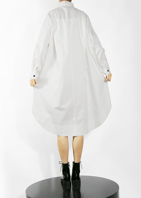 White loose shirt Dresses low high design Long Sleeve