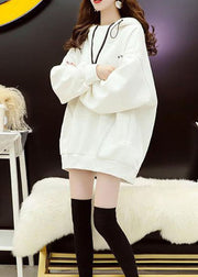 Weißes warmes Fleece-Sweatshirt mit Reißverschluss Streetwear mit Kapuze Winter