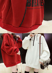 Weißes warmes Fleece-Sweatshirt mit Reißverschluss Streetwear mit Kapuze Winter
