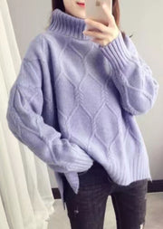 White Sweater Tops High Neck Loose Fitting Spring Knitwear