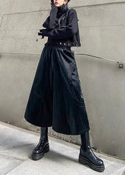 Wide leg pants women's high waist straight tube casual PU leather pants 2021 new style - SooLinen
