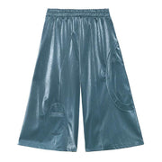 Wide leg pants women's high waist straight tube casual PU leather pants 2021 new style - SooLinen