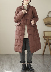 Wine Red Pockets Cotton Filled Parka Stand Collar Long Sleeve