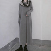 Winter Gray Sweate Outfit Refashion O Neck Long Sleeve Art  Knit Dresses - SooLinen