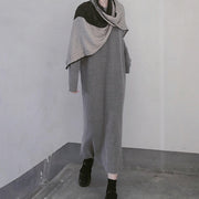 Winter Gray Sweate Outfit Refashion O Neck Long Sleeve Art  Knit Dresses - SooLinen